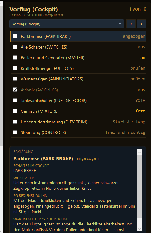 Checkliste mit ausführlicher Erklärung zum gewählten Punkt
