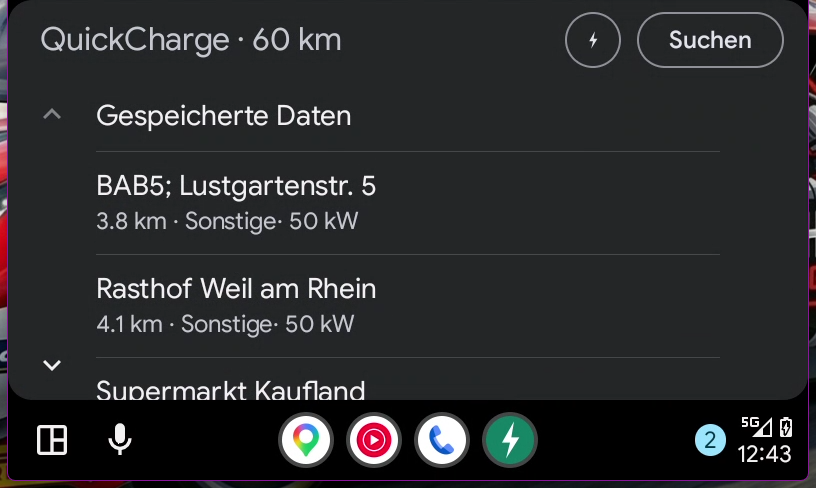 Nachlade-Warnung in Android Auto