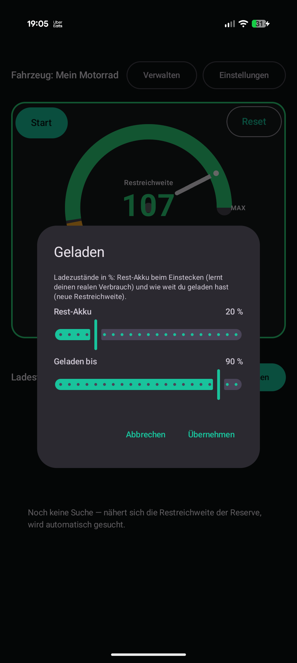 Geladen: Rest-Akku und Ladeziel in Prozent