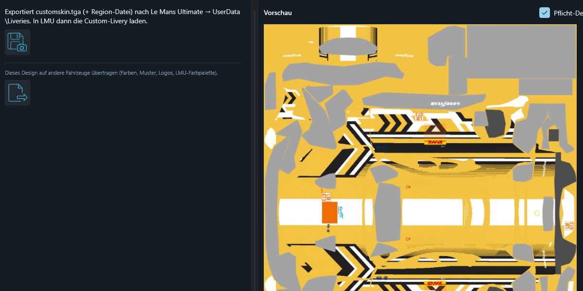 Ausgabe als customskin.tga nach Le Mans Ultimate