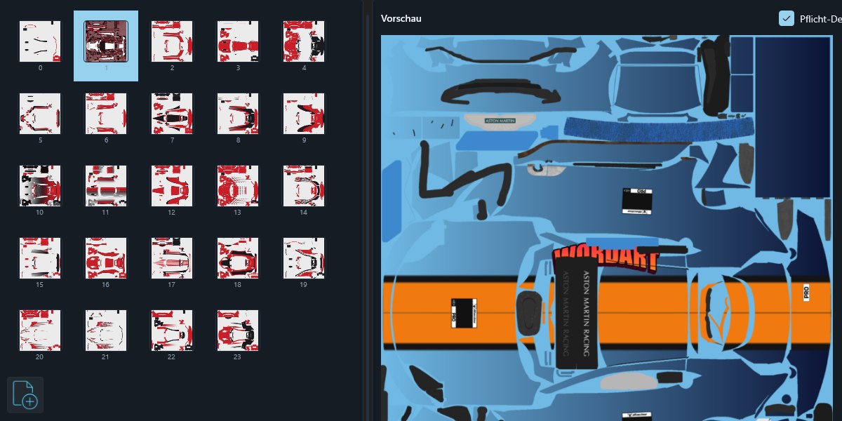 Umfärbbare iRacing-Designvorlagen in Schritt Vorlage und Farben