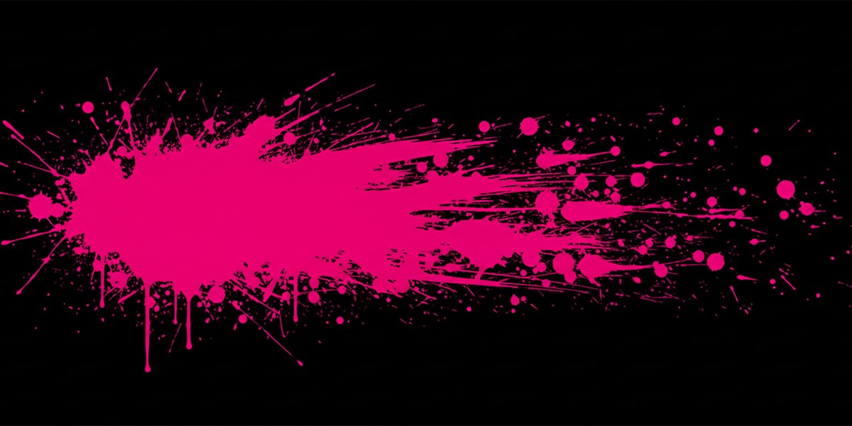 Von der KI erzeugtes Designband: pinker Farbspritzer auf Schwarz