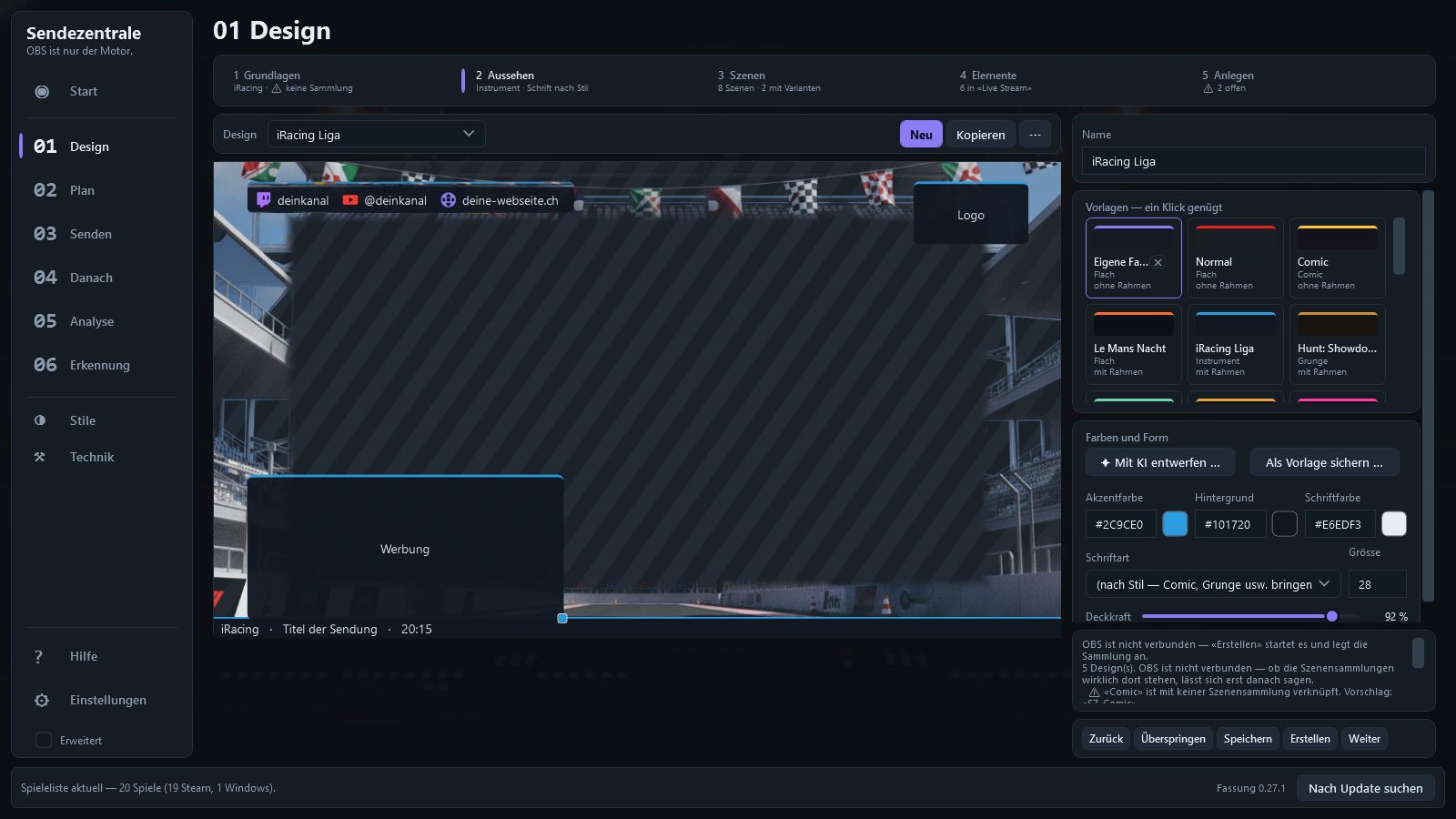 Overlay-Design mit Vorlagen und Bühne